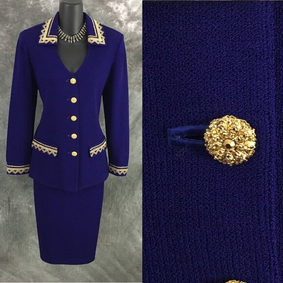 St. John Dresses & Skirts - BEAUTIFUL st john evening knit purple gold rhinestones embellished skirt suit 8